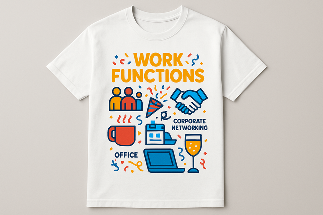 please create, work functions t-shirts, work functions banners, work functions pull up banner