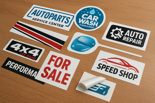 Vehicle Signage stickers on a table